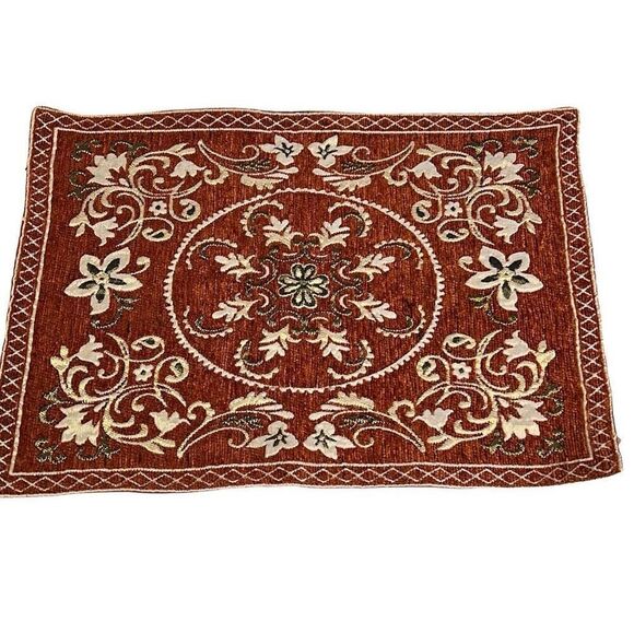 Rust White Floral Embroidery Polyblend Set of 6 Dining Placemats 17.5x12 - Picture 13 of 16